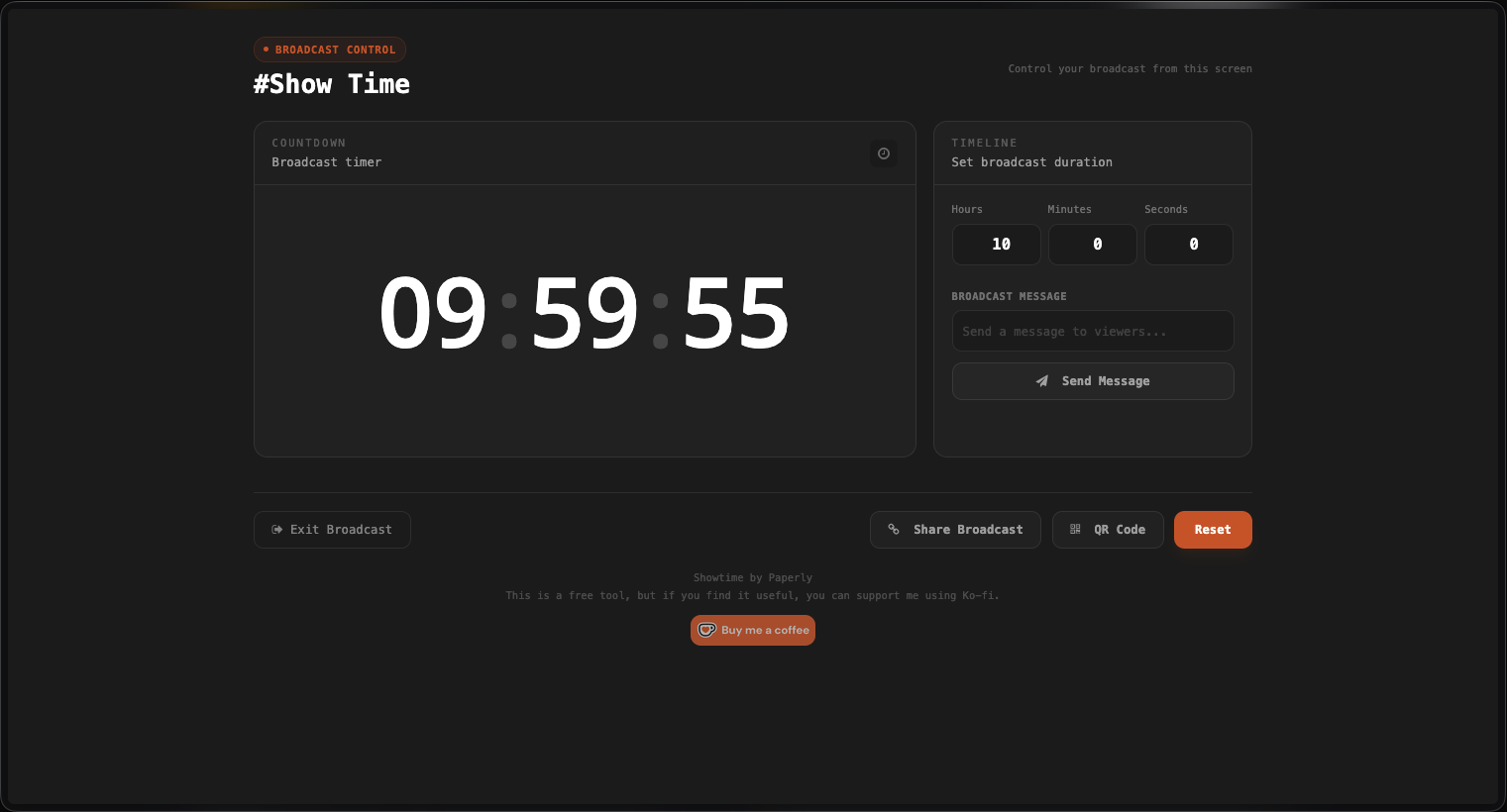 Showtime timer broadcast feature