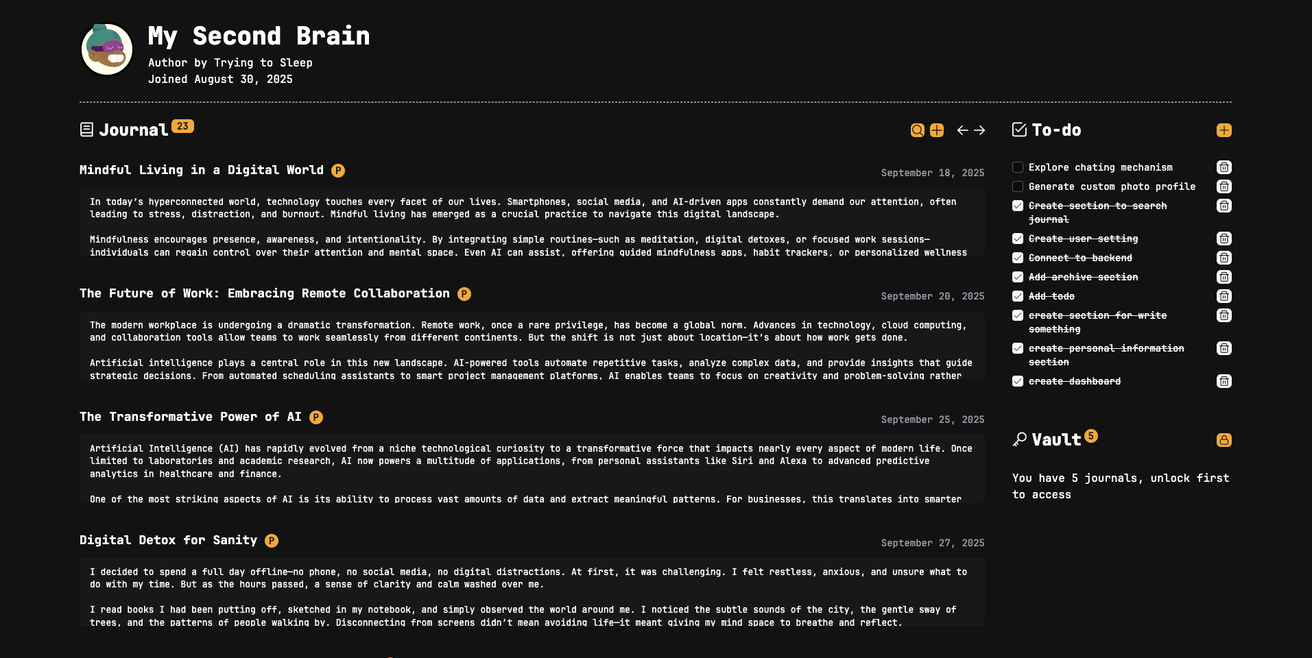 Paperly Journal writing interface