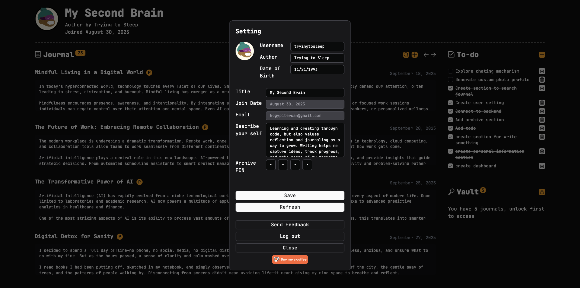 Paperly Journal profile customization